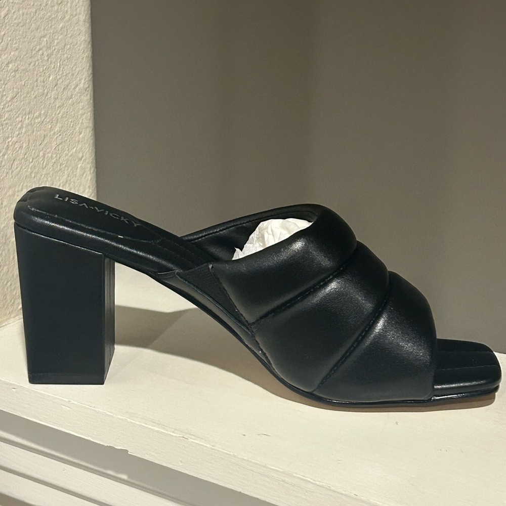 Lisa Vicky Very-V Black Sheep Napa Sandal Black Slip On Heel Women’s Sz. 9.5 NEW - Picture 5 of 10